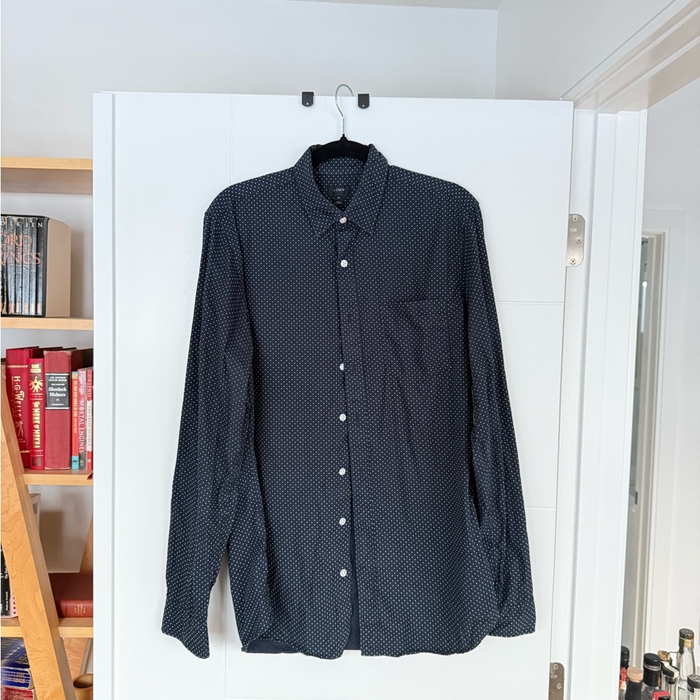 J. Crew Men's Navy Polkadot Shirt (medium tall)